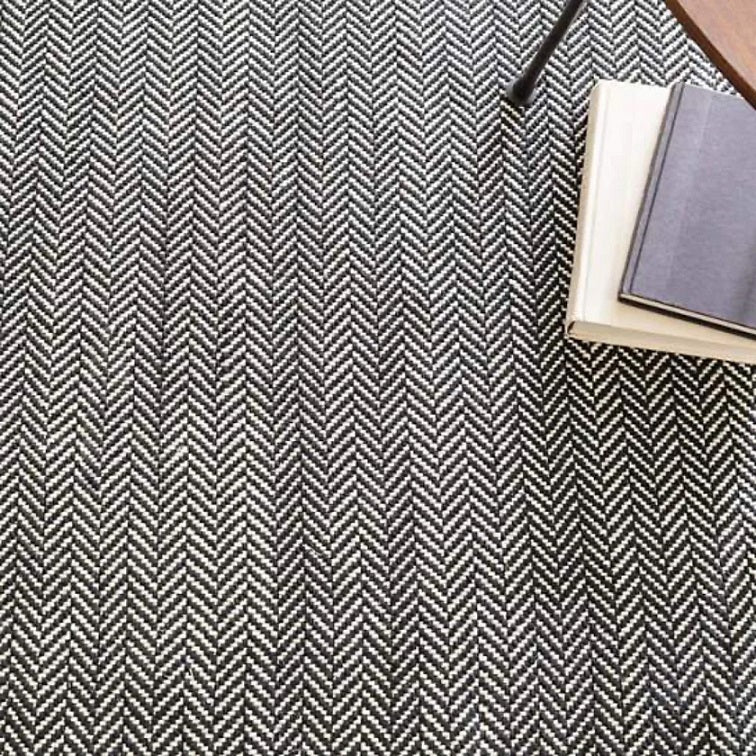 Herringbone Black Woven Cotton 180x270